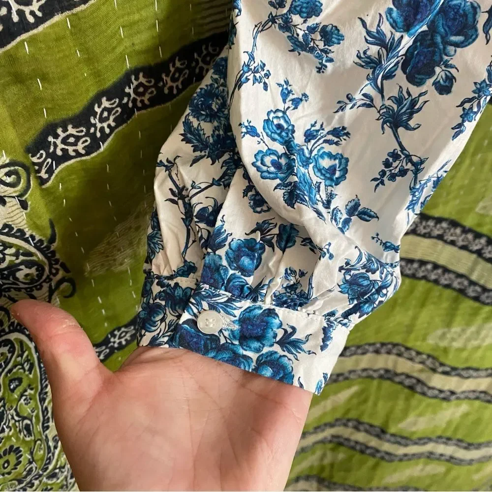 Meadows x Free People Big Blue Floral Carnation Turtleneck Blouse Size 6